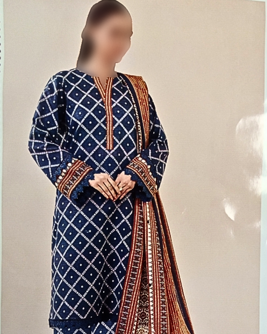 Libas-e-Khas | Unstitched 3-Piece Lawn Suit – Digital Voile Dupatta & Dyed Trouser