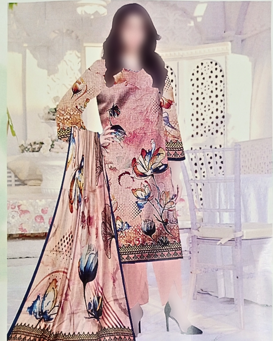 Libas-e-Khas | Unstitched 3-Piece Lawn Suit – Digital Voile Dupatta & Dyed Trouser