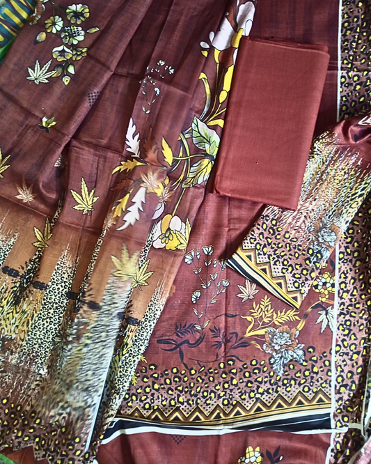 Libas-e-Khas | Unstitched 3-Piece Lawn Suit – Digital Voile Dupatta & Dyed Trouser
